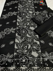Luxury Embroidered Pure Black  Lawn 2PCS Suit