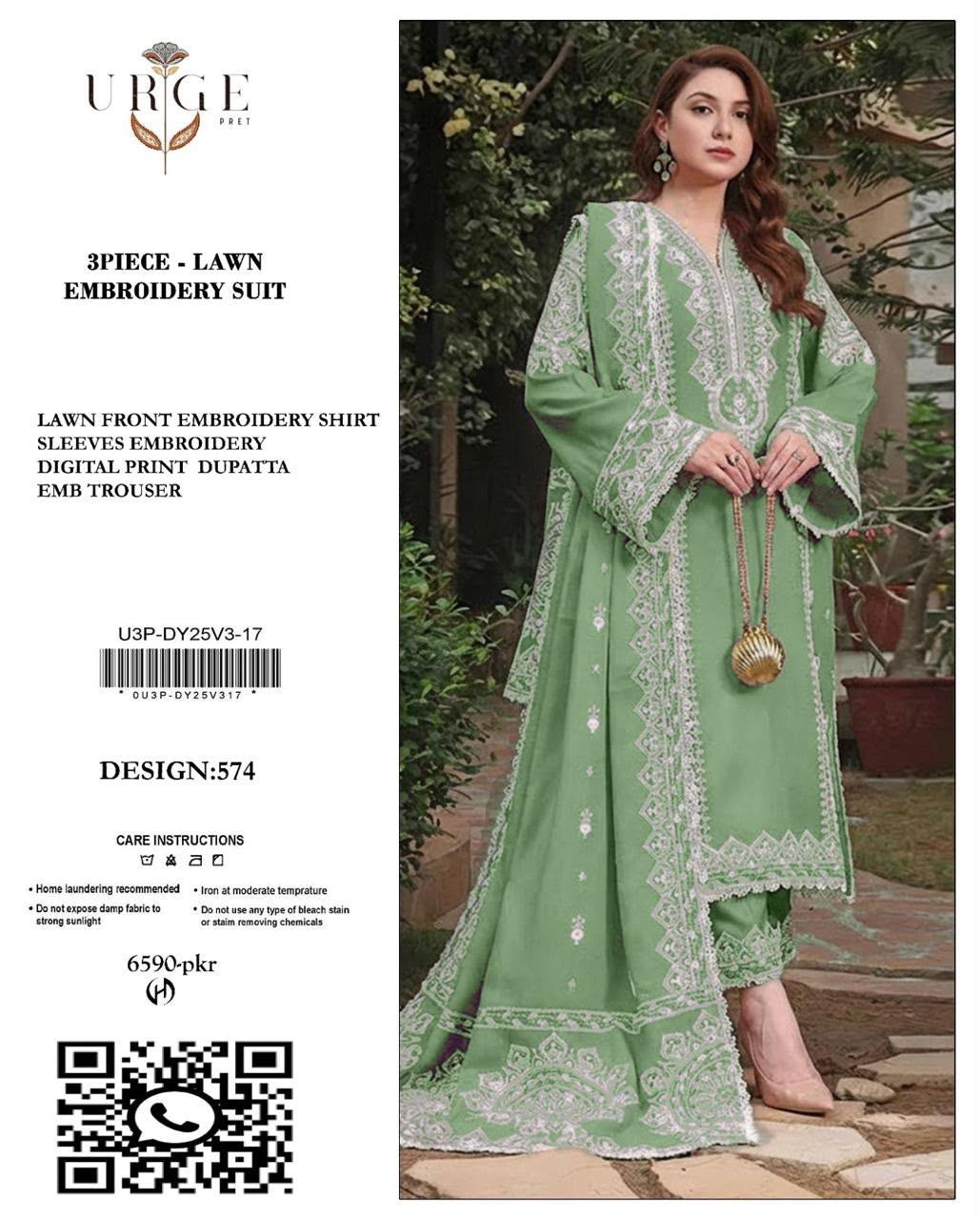 Embroidered Pista   Lawn 3PCS Suit