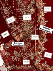 Luxury Red Embroidered Lawn 3PCS Suit