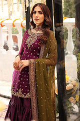 Luxury Golden & Mehroon  Embroided 3pcs suit