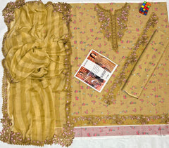 Luxury Golden Biege Embroidered Lawn 3PCS Suit