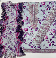 Luxury White & Purple Embroidered Lawn 3PCS Suit