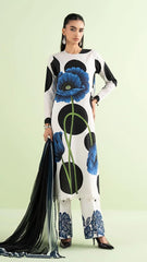 Luxury White Multi Dots  Embroidered Lawn 3PCS Suit