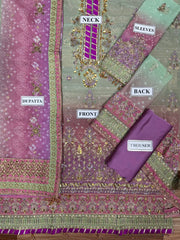Luxury Pink & Green  Embroided Suits 3PCS