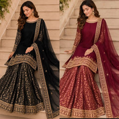 Luxury Red & Black embroided 3 Pcs suit