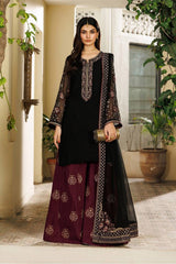 Black & Maroon Embroided Suits 3PCS