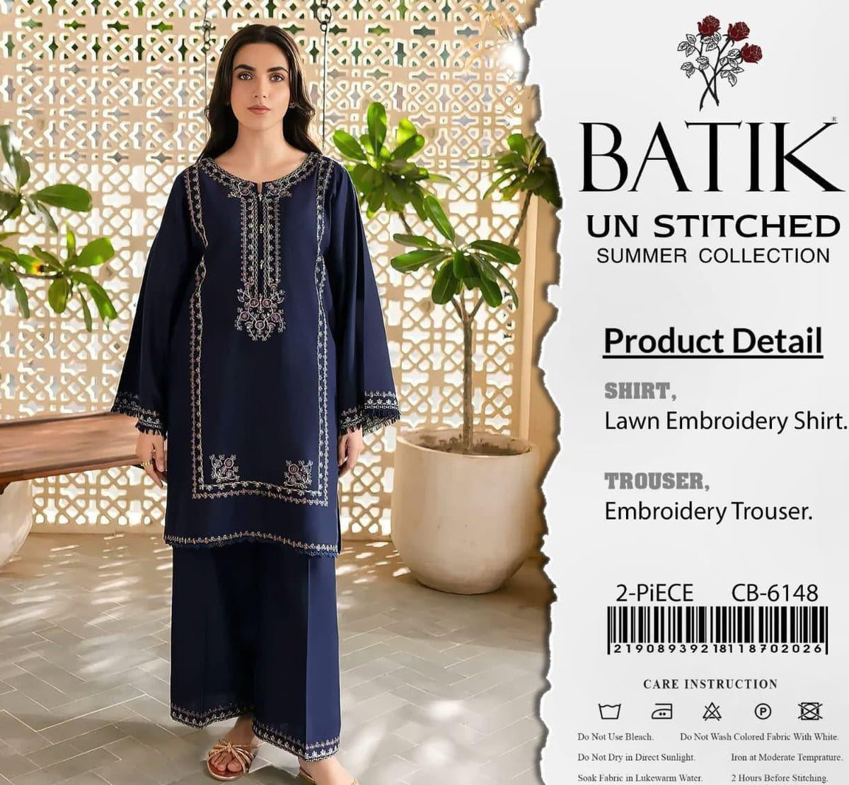 Embroidered Multi Blue Lawn 2PCS Suit