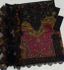 Luxury Midnight Maroon Embroidered Lawn 3PCS Suit