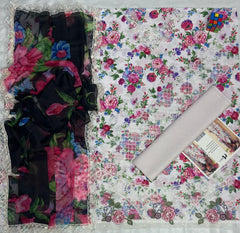 Luxury White Flowers Embroidered Lawn 3PCS Suit