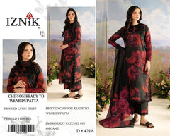Luxury Black & Maroon Embroidered Lawn 3PCS Suit