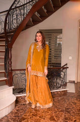 Luxury Rich yellow  Embroided Suits 3PCS Gharara