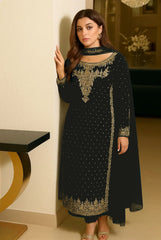 Luxury Black & Maroon  Embroided 3pcs suit