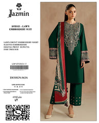 Embroidered Green & Maroon Lawn 3PCS Suit