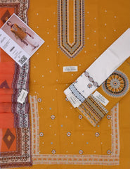 Embroidered Light Mustard Lawn 3PCS Suit