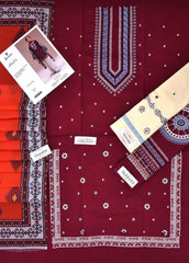 Embroidered Maroon & Beige  Lawn 3PCS Suit