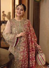 Luxury Golden  Embroided 3pcs suit