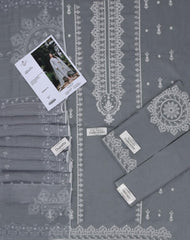 Embroidered Grey & White Lawn 3PCS Suit