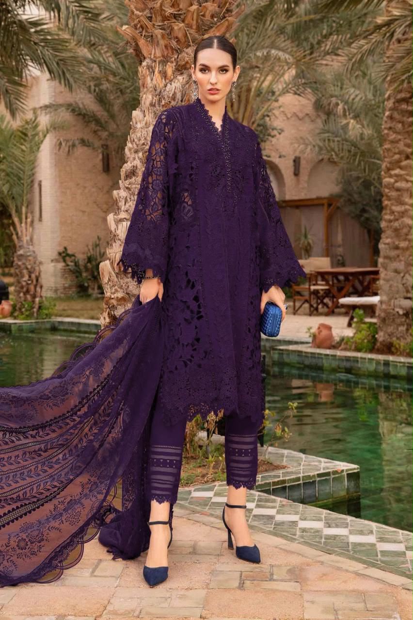 Luxury Maroon & Purple  embroided 3 Pcs suit