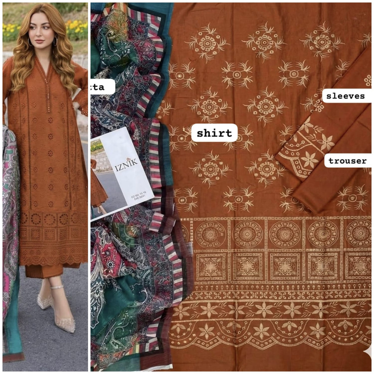 Embroidered Dim Orange Lawn 3PCS Suit