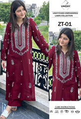 Embroidered Dark Maroon  Lawn 2PCS Suit
