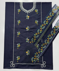 Embroidered White Blue Lawn 2PCS Suit
