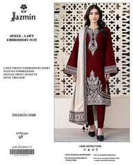 Embroidered Multi Maroon Lawn 3PCS Suit