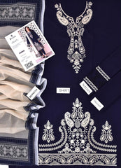 Embroidered Biege & Blue Lawn 3PCS Suit