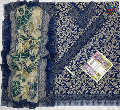 Luxury Blue & Biege Embroidered Lawn 3PCS Suit