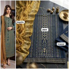 Embroidered Blue Dotted Lawn 3PCS Suit