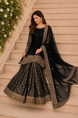 Luxury Red & Black embroided 3 Pcs suit