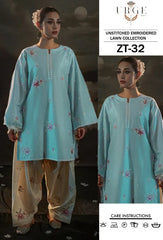 Embroidered Sky Blue Lawn 2PCS Suit