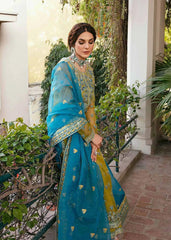 Luxury Silver & Yellow Green Embroided 3pcs suit