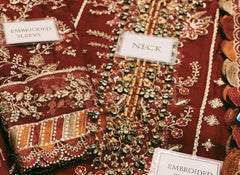 Luxury Red Embroidered Lawn 3PCS Suit