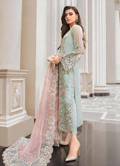 Luxury Pink & light Green Embroided 3pcs suit