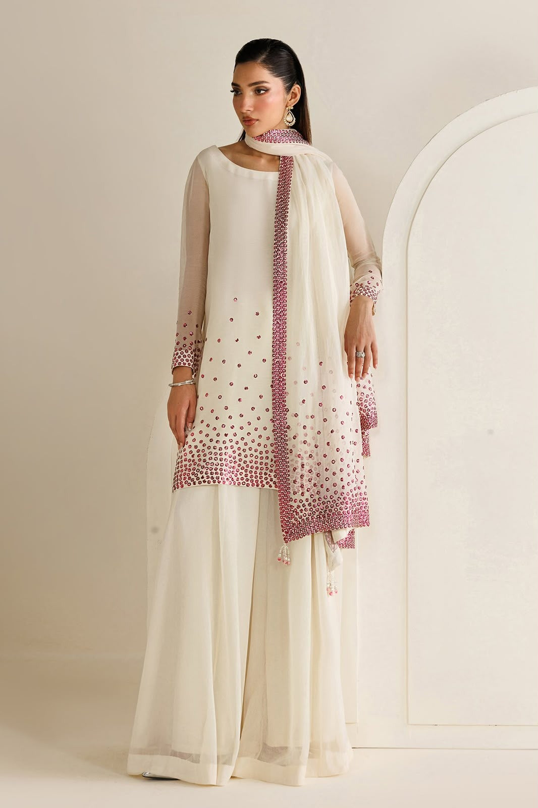 Luxury Pink Dotted   Embroidered Lawn 3PCS Suit