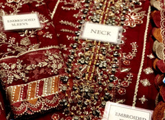 Premium Maroon Embroidered 3PCS Suit