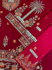 Premium Maroon Embroidered 3PCS Suit