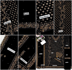 Premium Black & Maroon   Embroidered  3PCS Suit