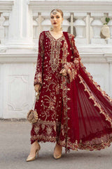 Premium Maroon Embroidered 3PCS Suit