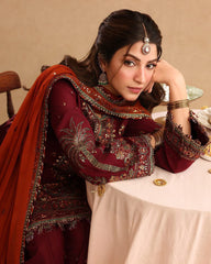 Premium Red & Orange Embroidered 3PCS Suit