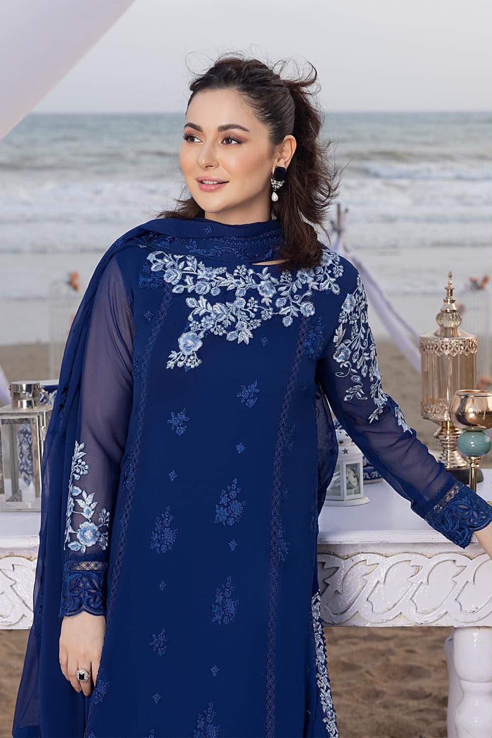 Premium Blue Silver Embroidered Lawn 3PCS Suit