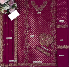 Premium Black & Maroon   Embroidered  3PCS Suit