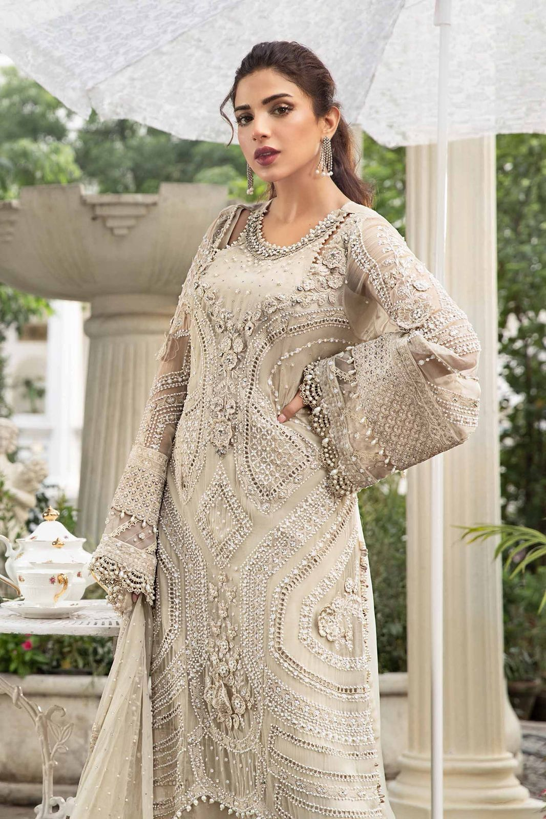 Premium White  Embroidered  3PCS Suit