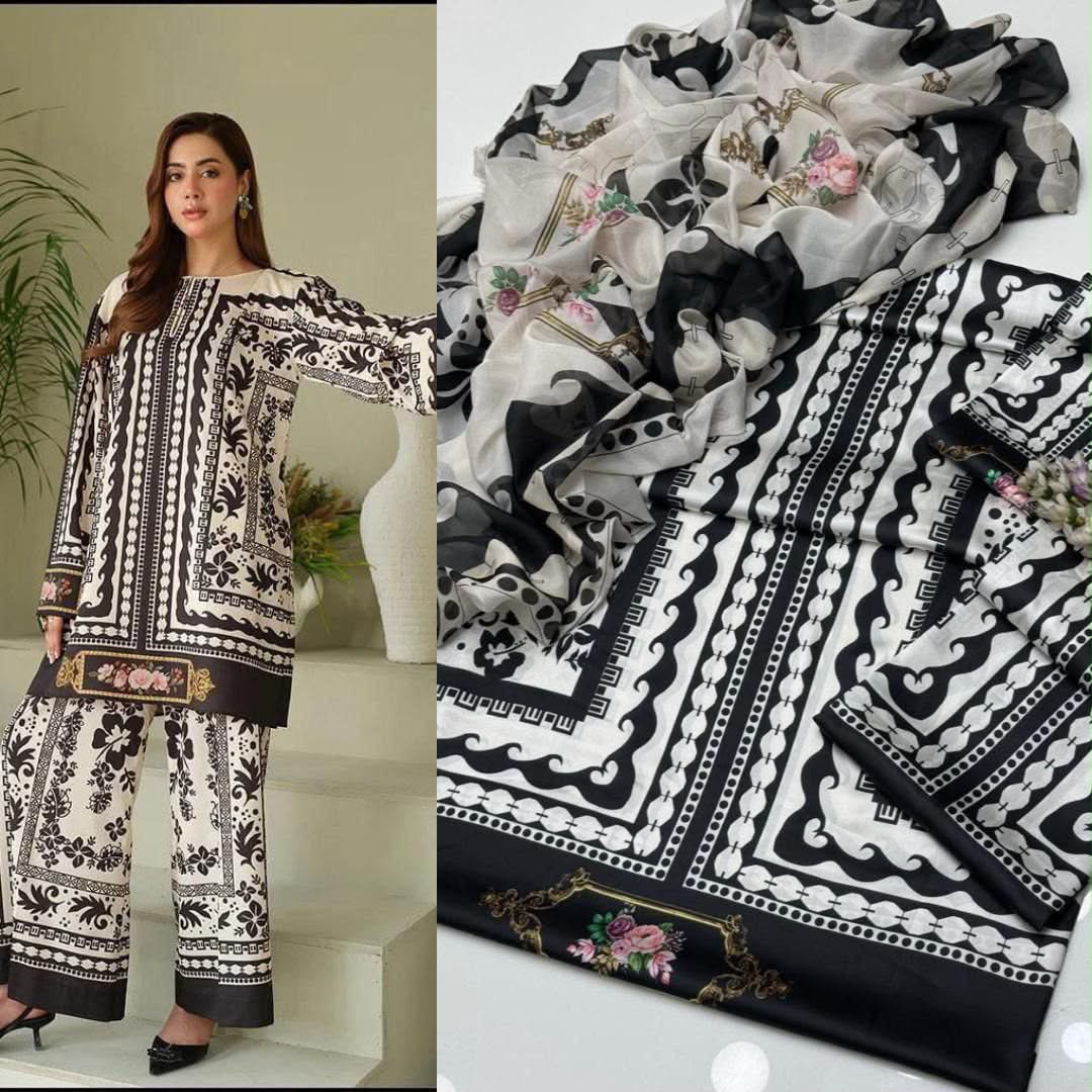 Bloom White Printed Suits  3PCS