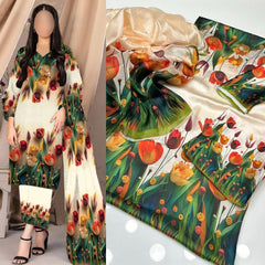 White Multi Flowers Printed Suits  3PCS
