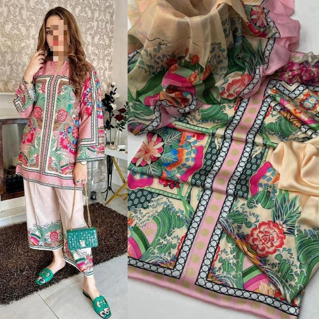 Multi Box Design Printed Suits  3PCS