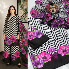 Purple & Black Printed Suits  3PCS