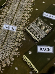 Premium Mehndi shade  Embroidered  3PCS Suit