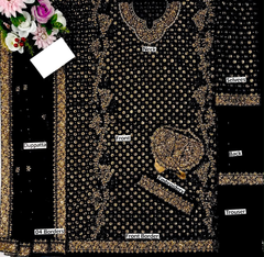 Premium Black & Maroon   Embroidered  3PCS Suit