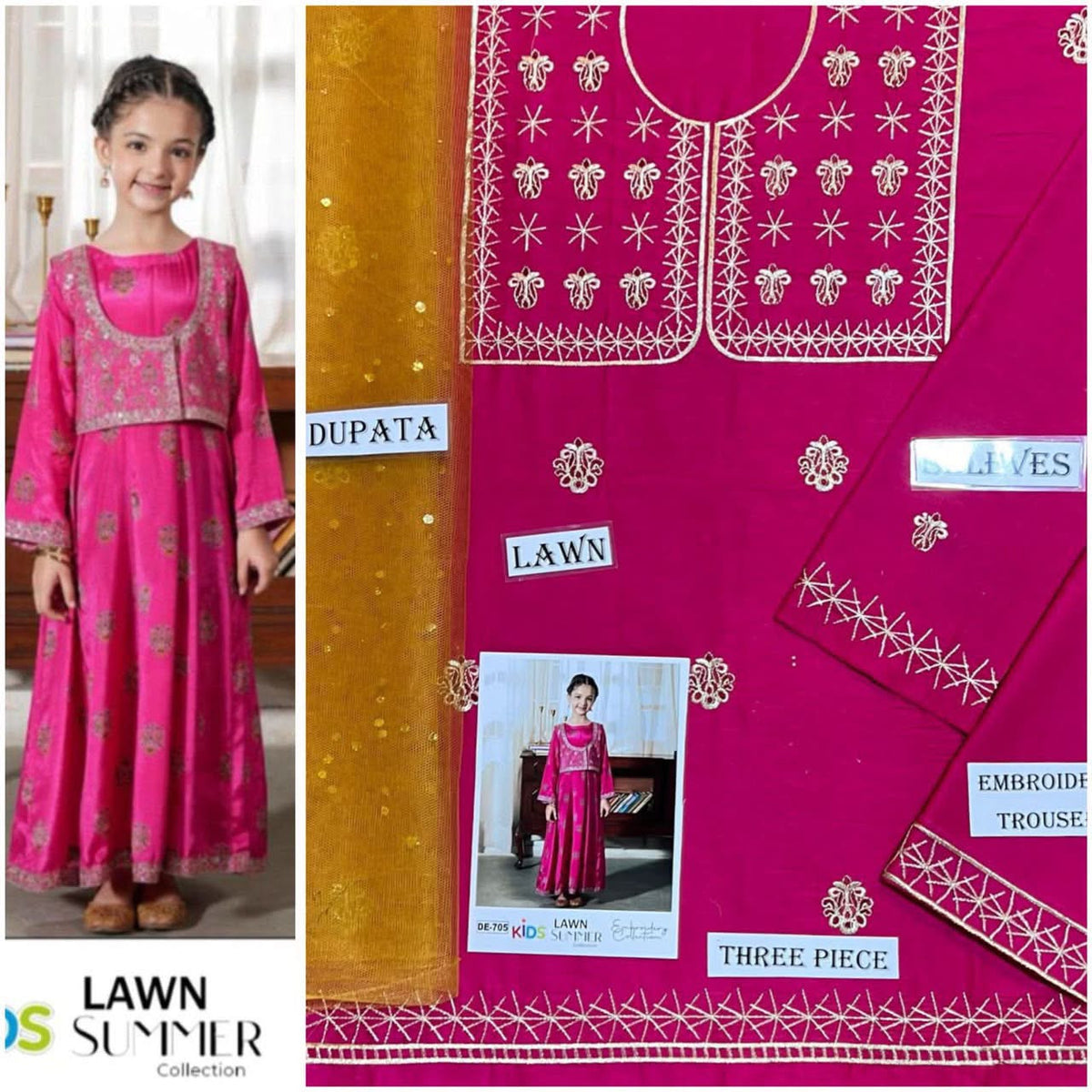 Pink & Yellow Lawn Kids  – 3 Piece Suit